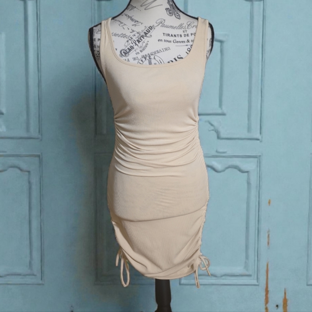 Apricot Ruched Mini Dress